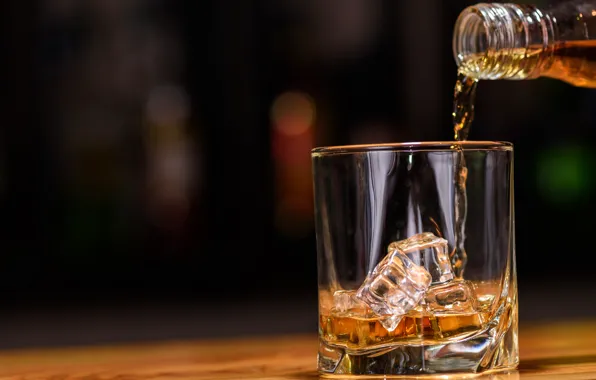 Glass, ice, whiskey