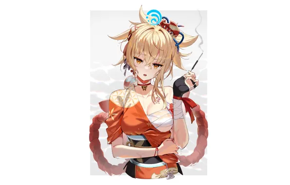 Girl, hot, sexy, smoking, anime, pretty, blonde, babe