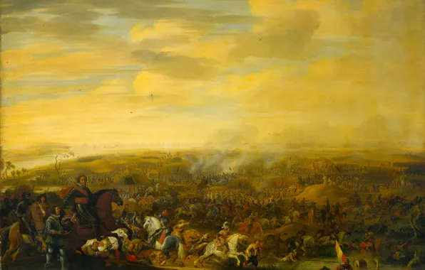 Масло, картина, баталия, Pauwels van Hillegaert, 1630, Принц Морис в битве при Ньюпорте