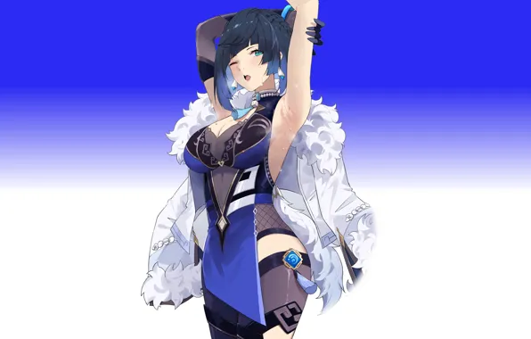 Girl, sexy girl, blue, anime, short hair, amazing, babe, tights