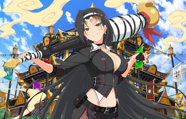 Girl, sexy, cleavage, blouse, long hair, brown eyes, boobs, anime