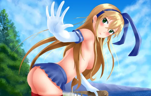Girl, sexy, ass, thighhighs, green eyes, long hair, boobs, anime