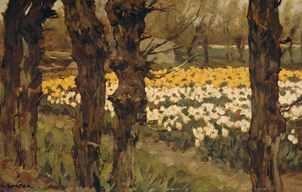 Пейзаж, масло, картина, 1937, Антон Л. Костер, Цветочные Поля, Anton L. Koster