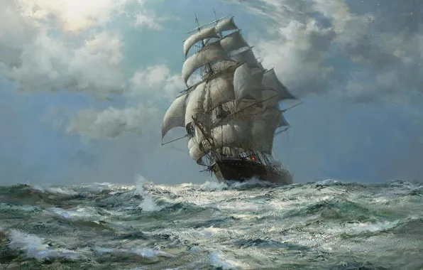 Картинка море, парусник, Montague Dawson