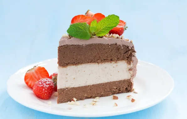 Ягоды, клубника, тарелка, тортик, chocolate, чизкейк, cheesecake