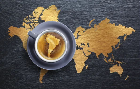 Пена, креатив, кофе, чашка, напиток, блюдце, континенты