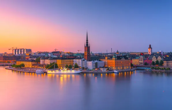 Небо, пейзаж, река, дома, Sweden, Stockholm, Daniel Burton
