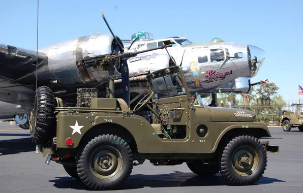 Картинка внедорожник, автомобиль, армейский, B-17G, 1955, Jeep, бомбордировщик, повышенной