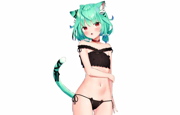 Girl, sexy, lingerie, panties, anime, beautiful, red eyes, short hair
