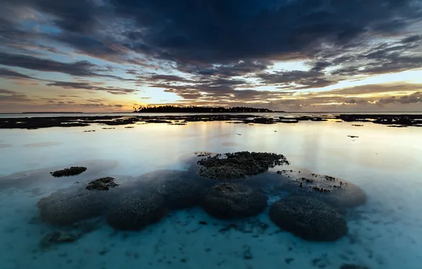 Закат, океан, побережье, Maldives