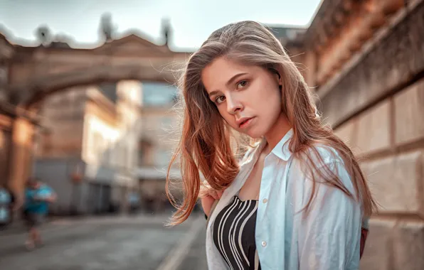 Взгляд, улица, портрет, макияж, прическа, красотка, боке, Maria