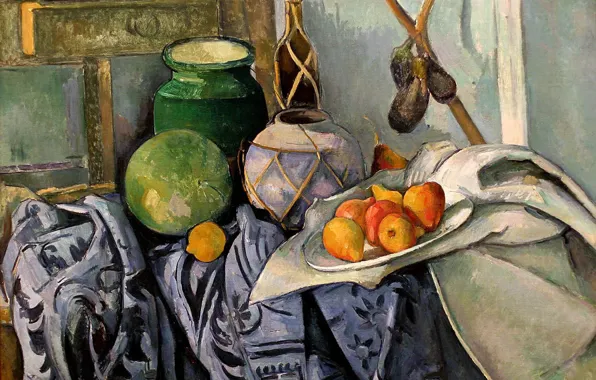 Лимон, яблоки, арбуз, кувшин, Paul Cezanne