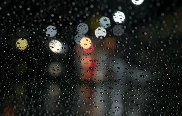 Картинка стекло, вода, капли, макро, дождь, боке