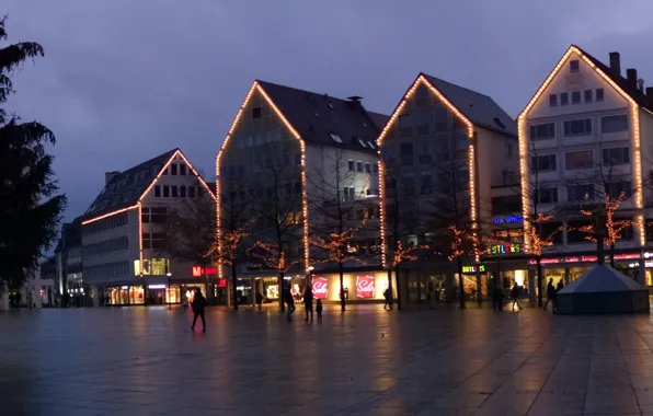 Deutschland, Panorama, Europa, Ulm, Nacht, Abend