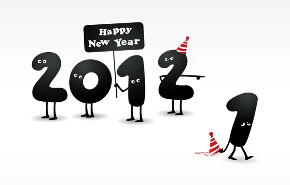 Картинка глаза, новый год, цифры, ножки, 2012, число, happy new year, колпаки