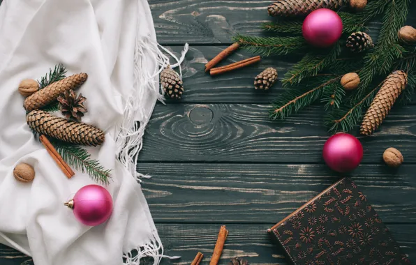 Украшения, шары, Новый Год, Рождество, Christmas, balls, шишки, wood