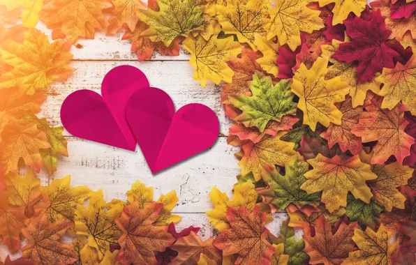 Осень, листья, любовь, сердце, red, love, heart, wood
