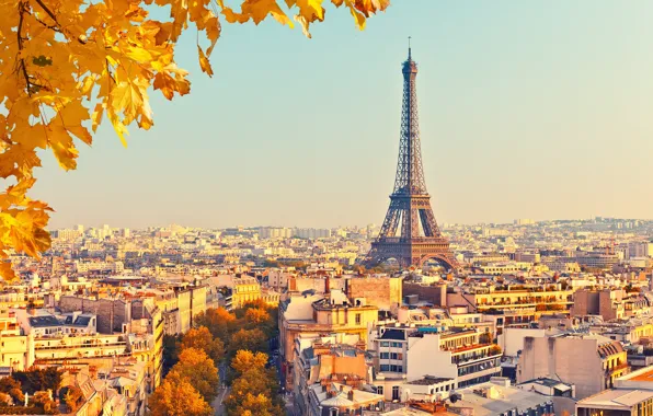 Франция, Париж, Дома, Город, Осень, панорама, Эйфелева Башня