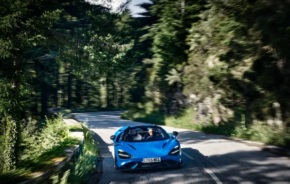 Картинка дорога, лес, деревья, McLaren, суперкар, 765LT, McLaren 765LT Spider