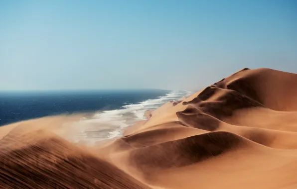 Песок, ветер, дюны, Намибия, Атлантический океан, пустыня Калахари