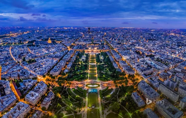 Картинка ночь, огни, Франция, Париж, панорама, вид с Эйфелевой башни