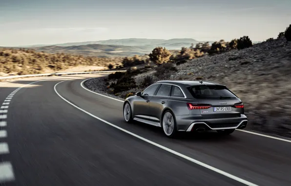Картинка движение, Audi, сзади, универсал, RS 6, 2020, 2019, тёмно-серый