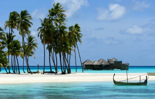 Пляж, пальмы, океан, курорт, Maldives, Gili Lankanfushi