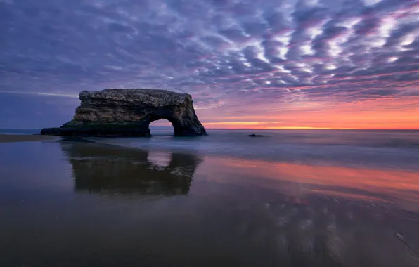 Картинка закат, скала, океан, Калифорния, арка, Pacific Ocean, California, Тихий океан