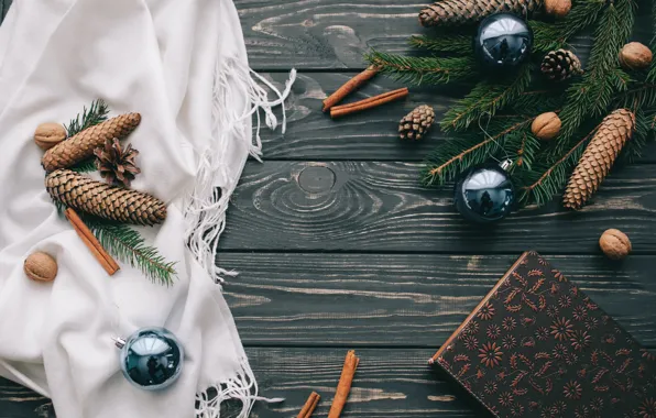 Украшения, шары, Новый Год, Рождество, Christmas, balls, шишки, wood