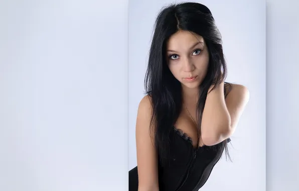 Грудь, глаза, взгляд, брюнетка, корсет