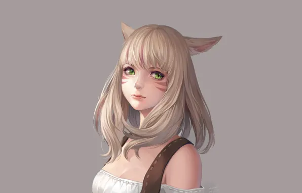 Девушка, серый фон, милашка, Final Fantasy XIV