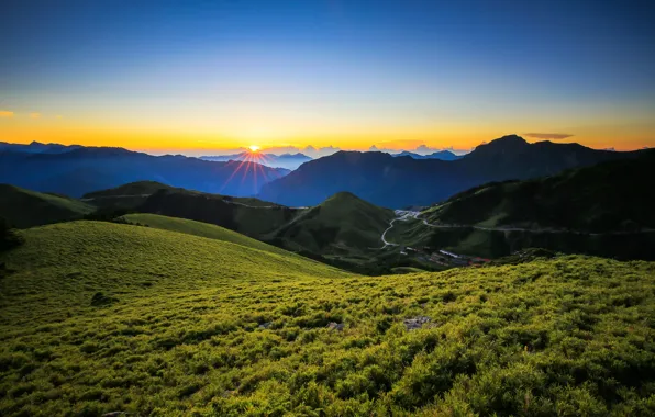Горы, восход, рассвет, Тайвань, Taiwan, Zhongyang Range, Центральный горный хребет, Central Mountain Range