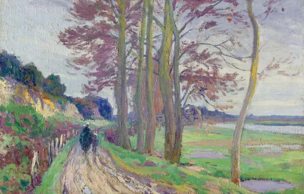 Пейзаж, картина, Paul Madeline, Пол Медлин, Дорога с Тополями