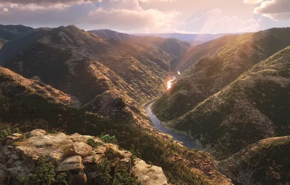 Cinema, rock, sunshine, Disney, river, sky, landscape, stone