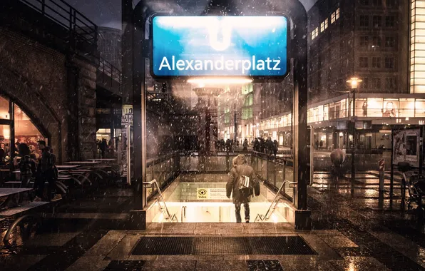 Картинка снег, люди, метро, Германия, мужчина, Берлин, Александерплац