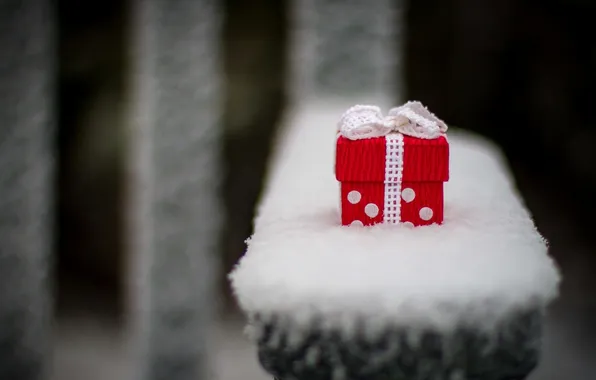 Картинка зима, белый, снег, красный, фон, подарок, widescreen, обои
