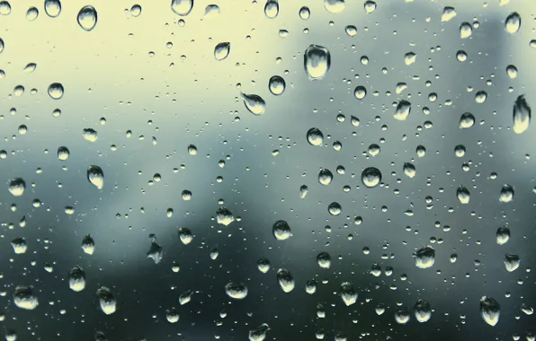 Стекло, капли, пасмурно, окно, Дождь