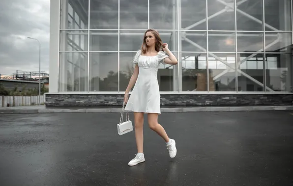 Girl, dress, beautiful, model, cute, long-haired, handbag