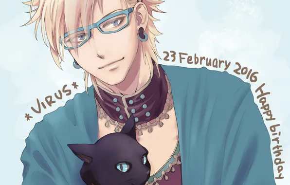 Кот, серьги, очки, парень, Dramatical Murder