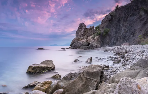 Картинка море, природа, камни, скалы, рассвет, бухта, утро, Крым