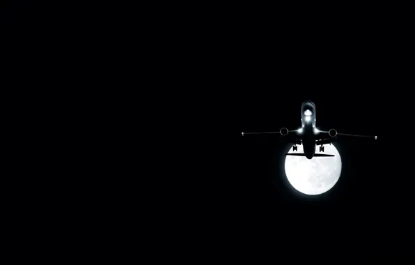 Картинка ночь, самолет, луна