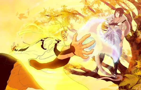 Сражение, Саске, Наруто, naruto, art, kyuubi mode, pharos1989, rasen shuriken
