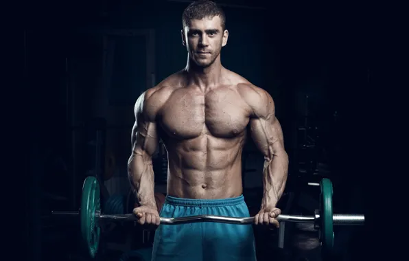 Поза, фигура, muscle, мышцы, штанга, пресс, бодибилдер, abs