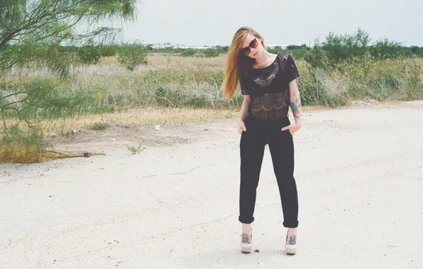 Girl, woman, model, tattoo, glasses, tattoos, Hattie Watson, female