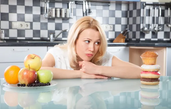Woman, diet, healthy food, temptations