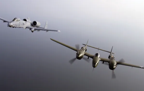 Картинка полет, истребитель, штурмовик, Lightning, A-10, P-38, Thunderbolt II