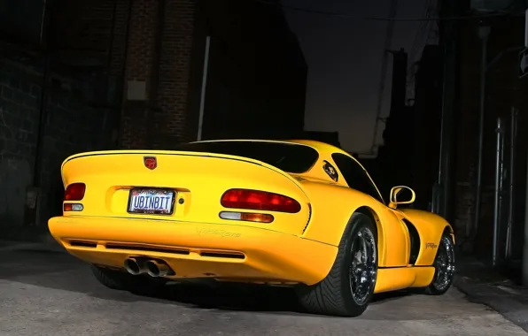 Картинка ночь, желтый, Dodge, Viper GTS