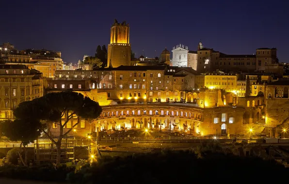 Картинка ночь, огни, Рим, Италия, Марсово поле, Кампо-Марцио