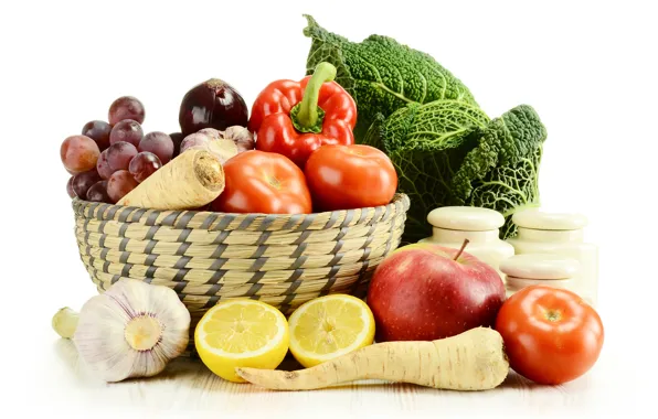 Картинка фрукты, корзинка, овощи, ввитамины
