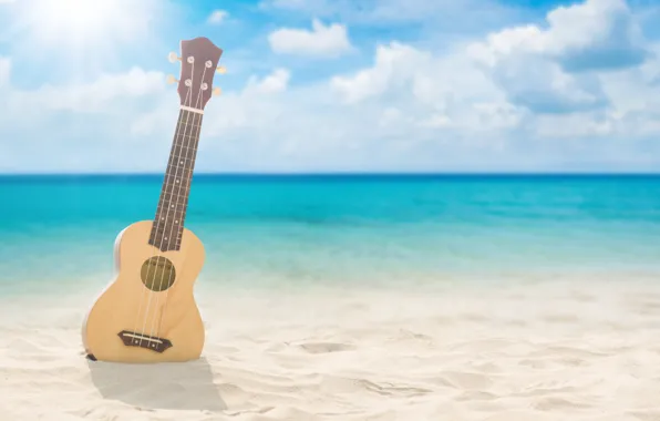 Картинка песок, море, волны, пляж, лето, гитара, summer, beach